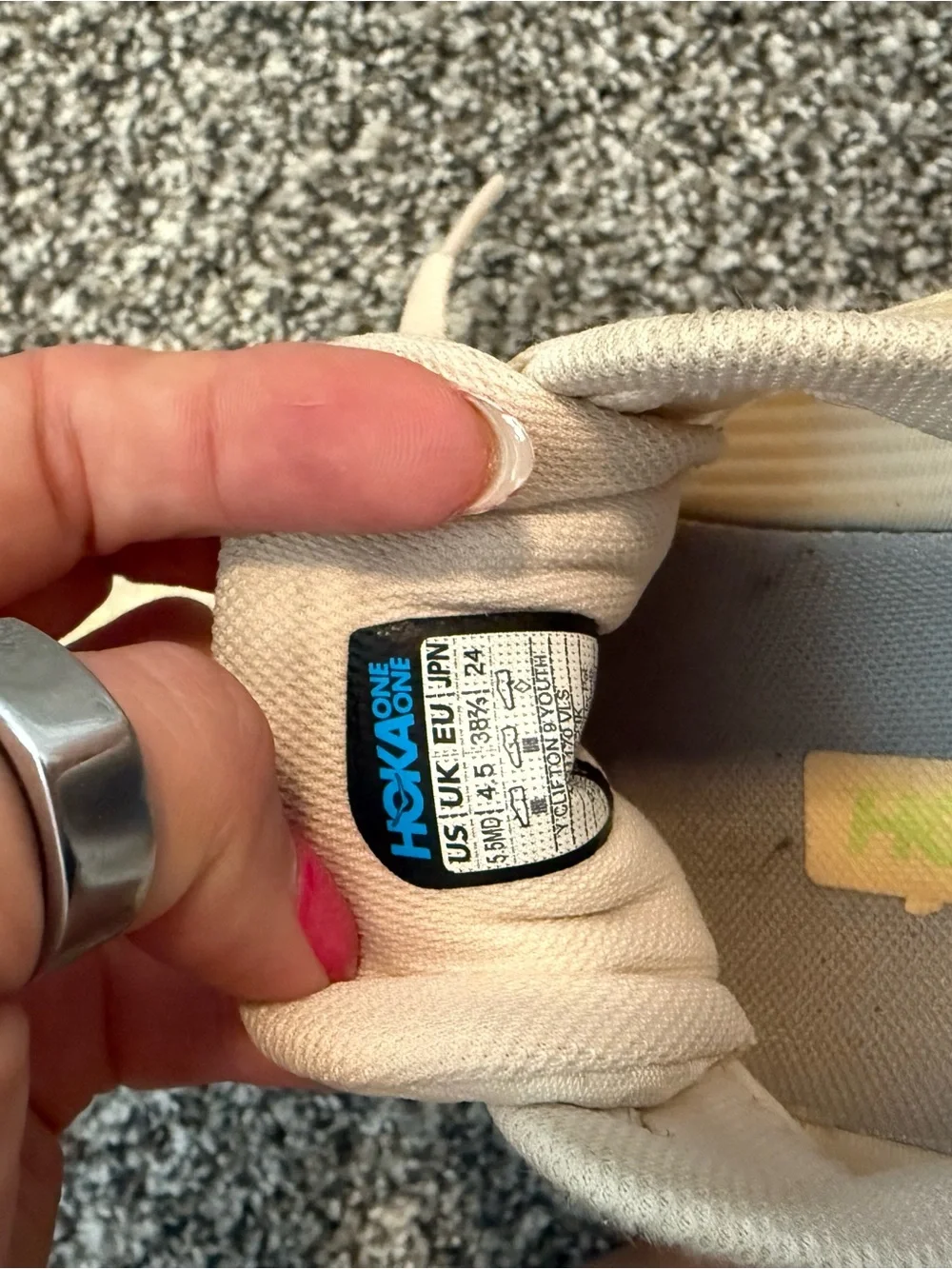 Hoka One One Kids Sneakers in Cream with Orange Accents